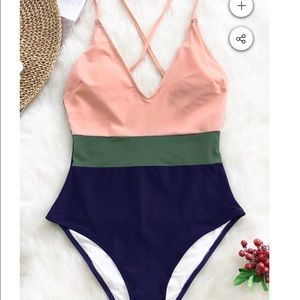 Brand New Color Block One Piece Bathing-suit